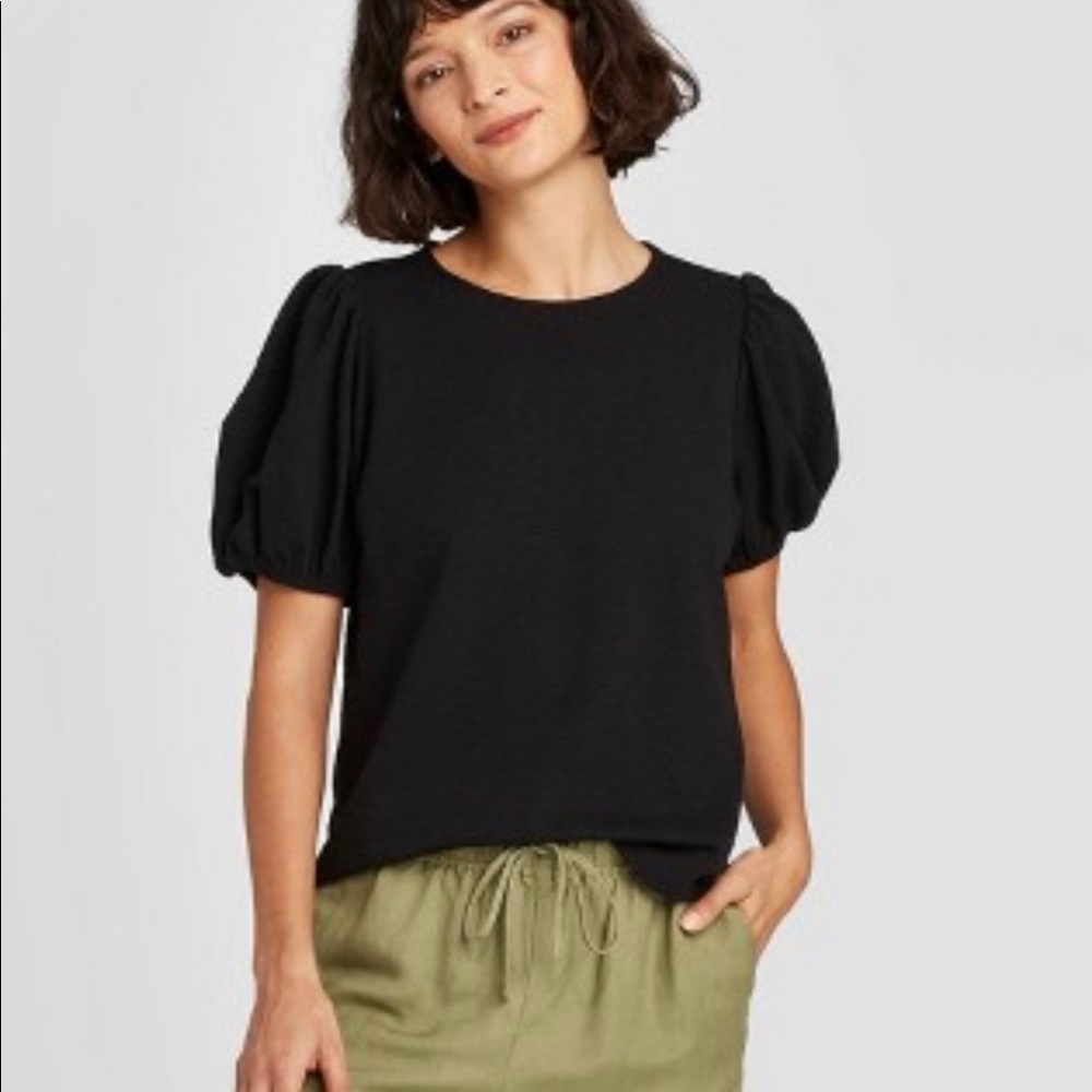 ❌SOLD❌ A New Day Blouse Shirt Top Small Jet Black Puff Short Sleeve - New